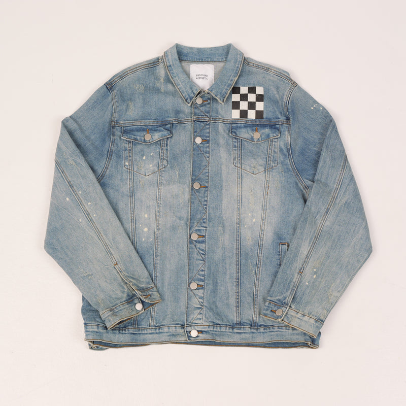 Checkered Patchwork Denim Jacket, Grey – Mis Match Boutique